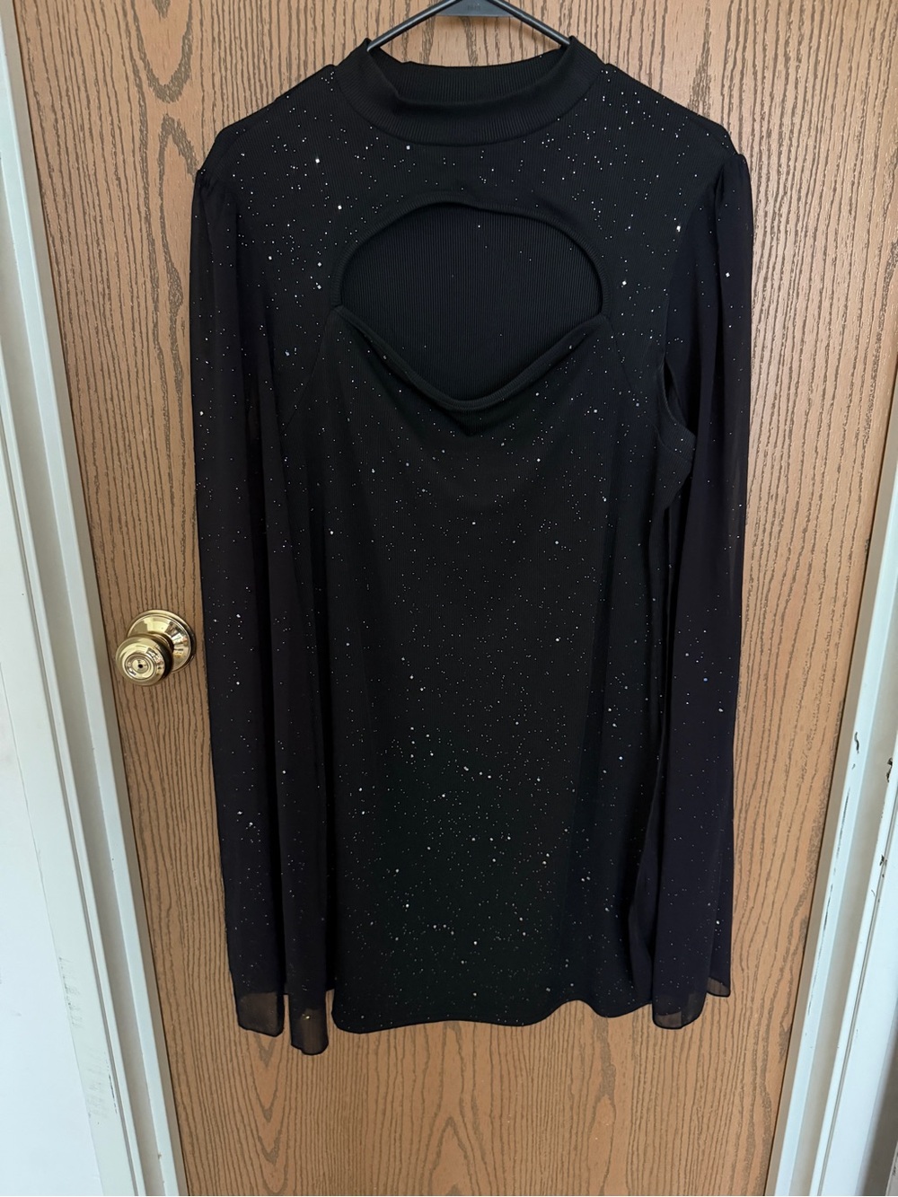 Black Long-Sleeve Sparkle Cutout Top